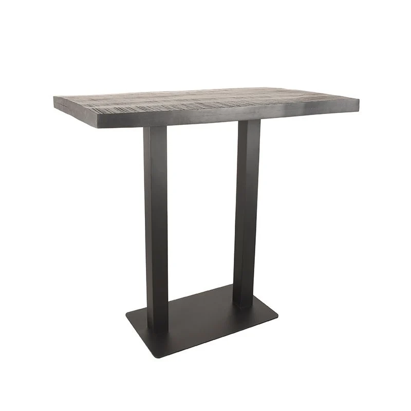 Bartisch schwarz Holz massiv, Bartisch Metall-Gestell schwarz, Höhe 92 cm