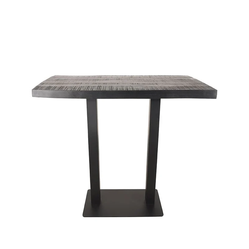Bartisch schwarz Holz massiv, Bartisch Metall-Gestell schwarz, Höhe 92 cm