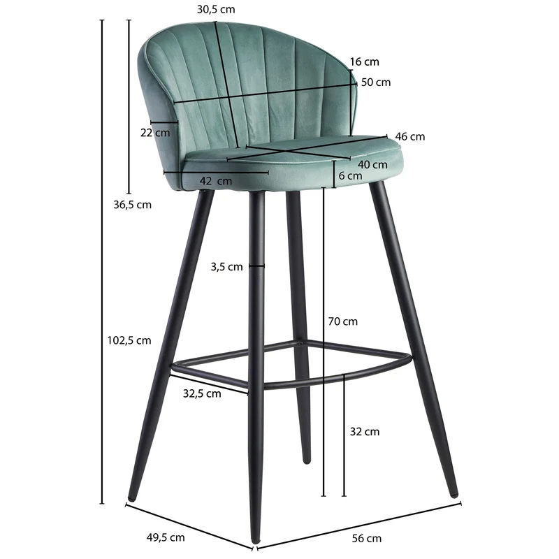 Barhocker grün, Barstuhl grün, Sitzhöhe 76 cm