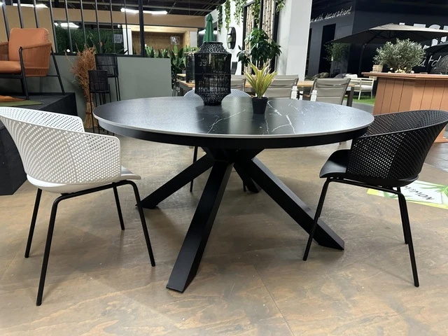 Gartentisch rund schwarz, runder Esstisch schwarz-grau, Durchmesser 158 cm