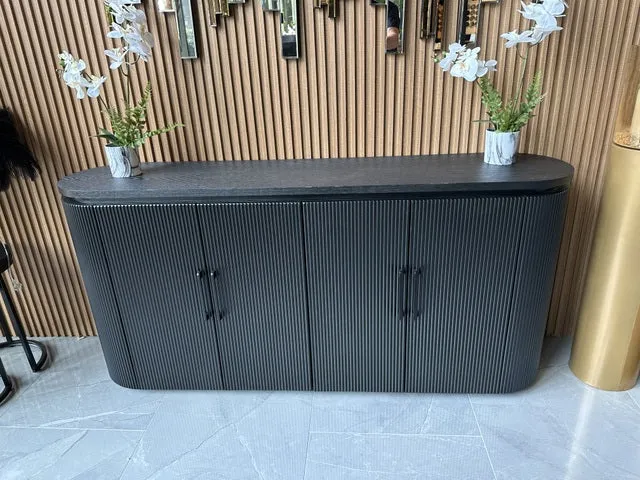 Sideboard schwarz oval, Anrichte oval schwarz, Länge 180 cm