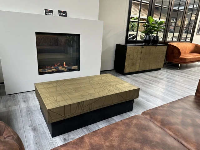 Couchtisch schwarz-Gold, Tisch Gold-schwarz, Breite 120 cm