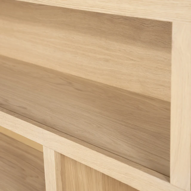 Schrank modern Farbe Naturholz, Schrank Naturholz mit drei Türen und zwei Schubladen, Wohnzimmerschrank Naturholz, Breite 150 cm