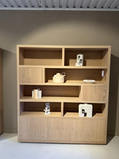 Sideboard modern Farbe Naturholz, Schrank Naturholz mit zwei Türen und zwei Schubladen, Anrichte Naturholz, Breite 200 cm