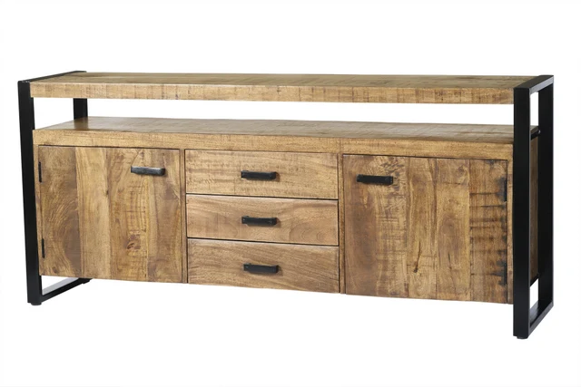 Sideboard braun Metall Holz, Sideboard Industriedesign, Anrichte Massivholz, Breite 180 cm