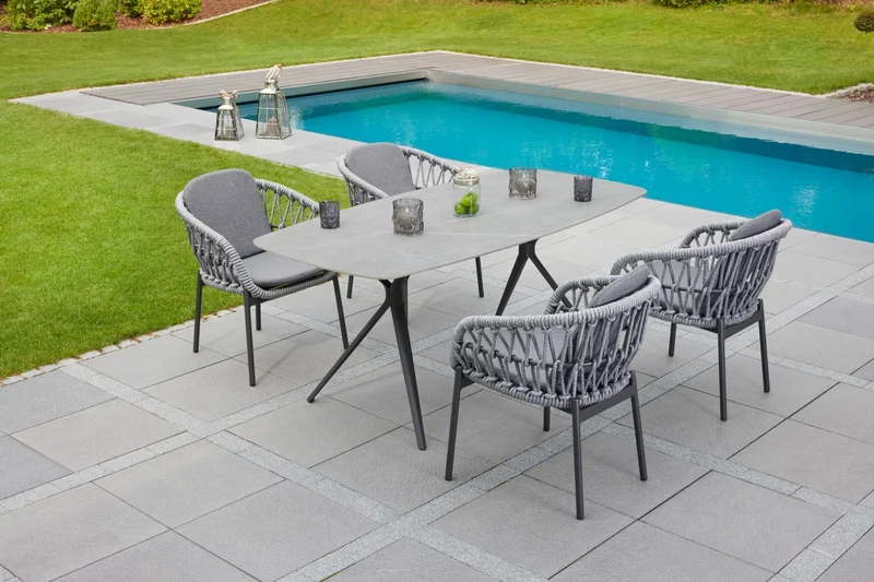 Gartenstuhl grau, Gartenstuhl Textil-Ausführung mit Sitzkissen grau