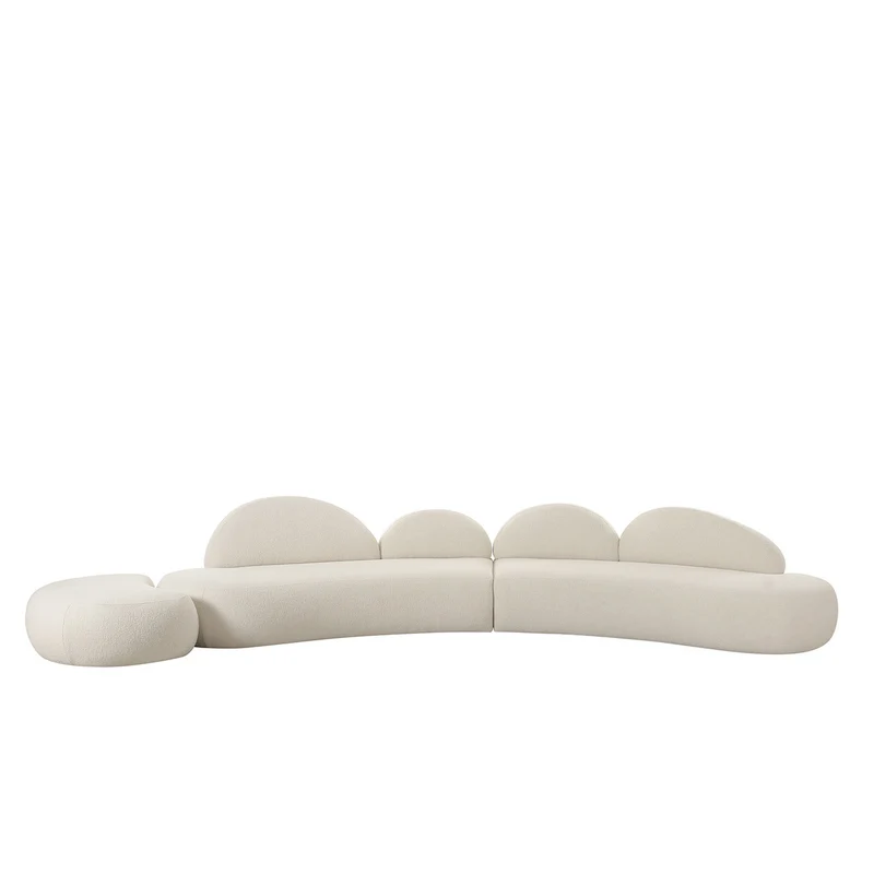 Sofa weiß, Form; leichter Bogen Sofa Bouclé-Stoff, Breite 446 cm