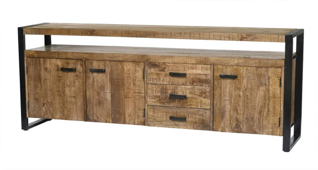 Sideboard braun Metall Holz, Sideboard Industriedesign, Anrichte Massivholz, Breite 210 cm
