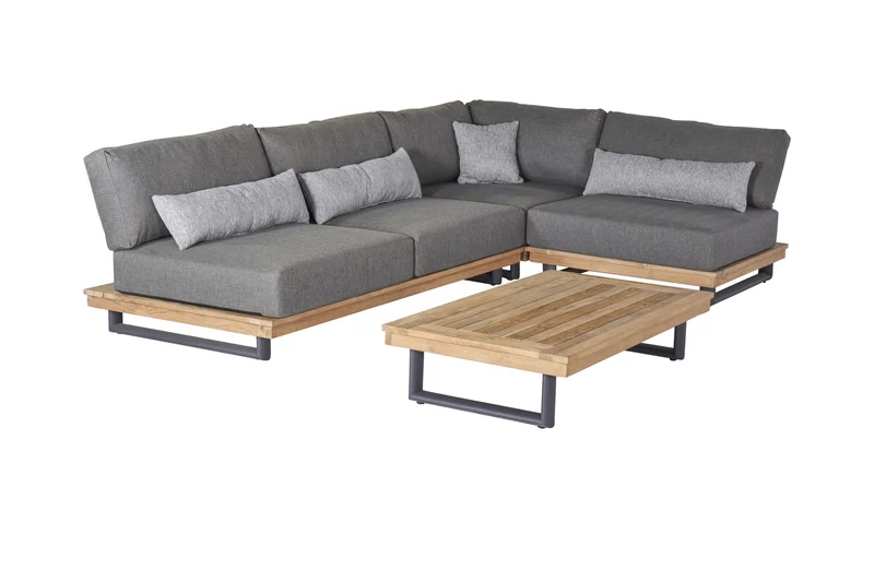 Gartenlounge grau-Teakholz, Breite 214 cm