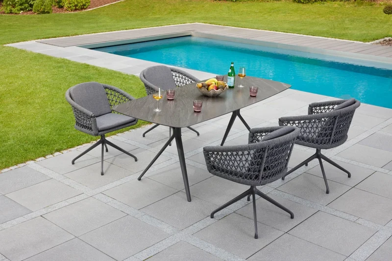 Gartenstuhl anthrazit, Gartenstuhl mit Sitzkissen grau