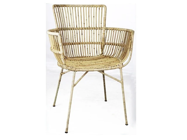 Stuhl Rattan, Esszimmerstuhl Metall-Naturholz-Rattan