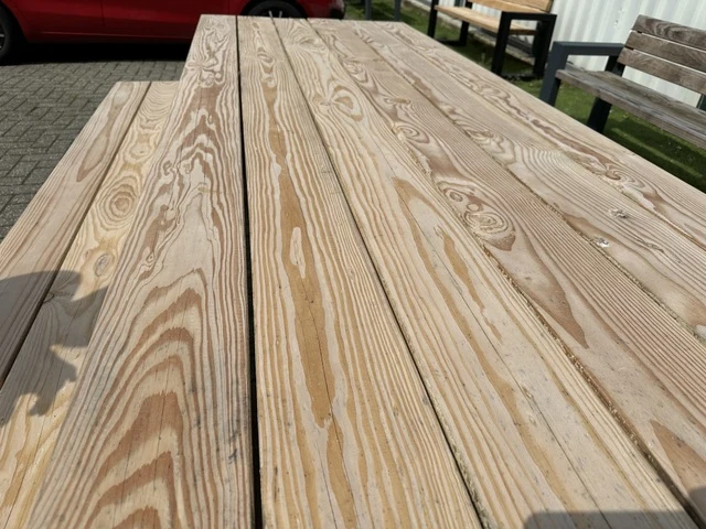 Gruppensitzbank Naturholz-schwarz, Sitzgruppe schwarz, Picknick Sitzgruppe Massivholz, Gartentisch mit Bank Holz, Picknickbank Holz, Länge 350 cm