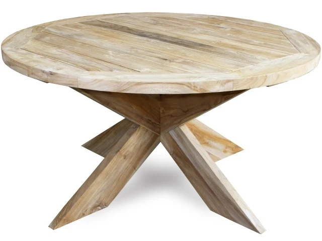 Runder Gartentisch Massivholz, Esstisch rund Holz für Outdoor geeignet, Gartentisch rund Teakholz, Durchmesser 150 cm