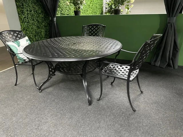 Gartentisch rund Aluminium, Metall Gartentisch schwarz, Durchmesser 147 cm