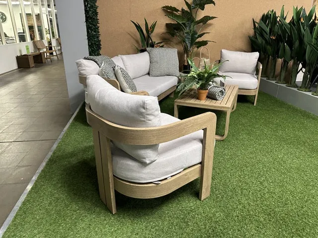 Set 4 teiliges Loungeset Holzoptik-taupe, Garten Sitzgruppe beige