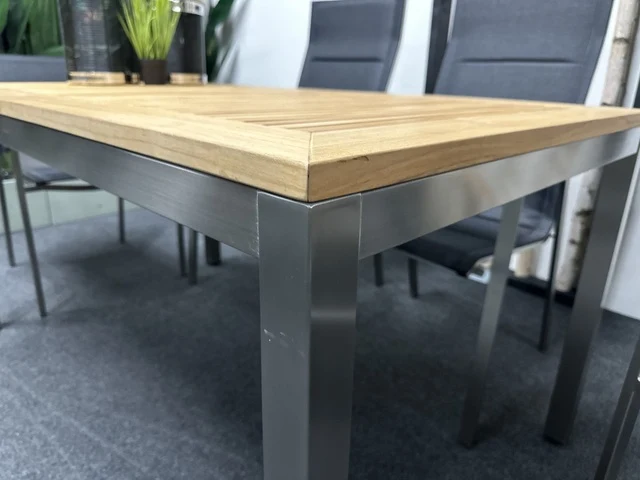 Gartentisch Edelstahl Teakholz Tischplatte, Gartentisch Edelstahl, Länge 220 cm