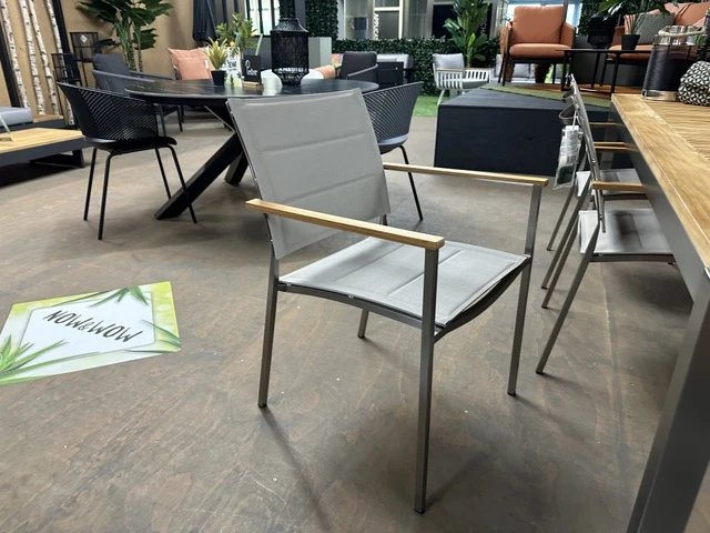 Gartentisch Edelstahl Teakholz Tischplatte, Gartentisch Edelstahl, Länge 220 cm