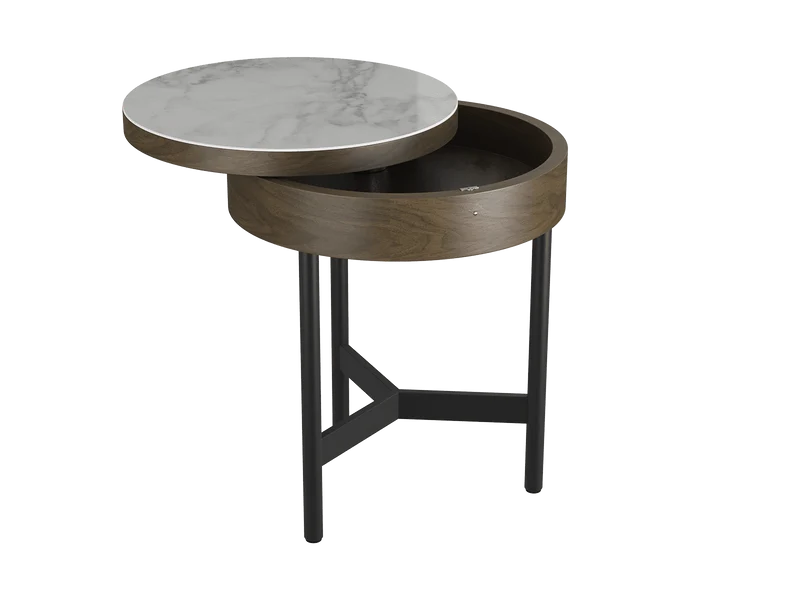 Beistelltisch rund Keramik, Beistelltisch mit Ablageraum Keramik, runder Beistelltisch braun, Durchmesser 44 cm