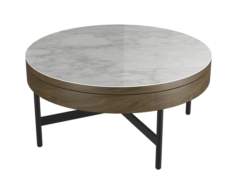 Couchtisch rund Keramik, Couchtisch mit Ablageraum Keramik, runder Couchtisch braun, Durchmesser 85 cm