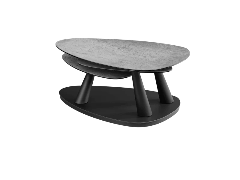 Couchtisch ausziehbar Keramik, Couchtisch Keramik verlängerbar, Couchtisch grau, Länge 100-155 cm