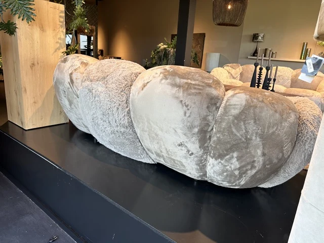 2-3 Sitzer Sofa beige Kunstfell, Sitzsofa beige Plüsch, Breite 238 cm