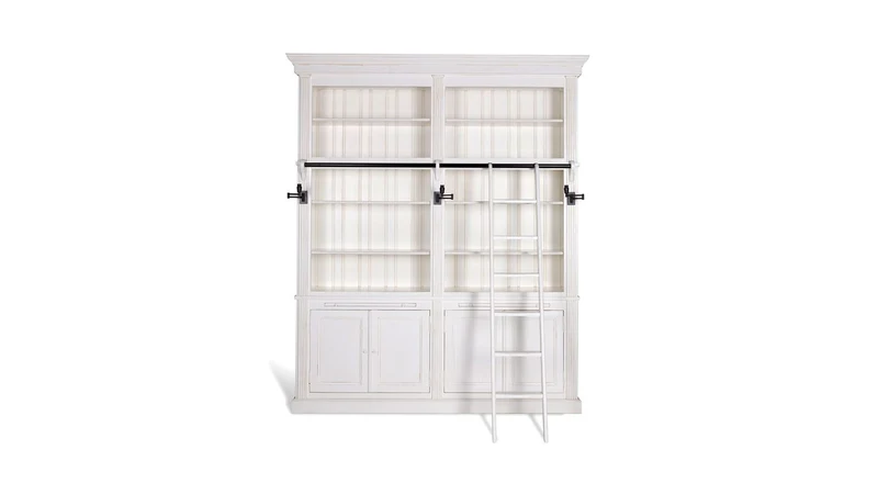 Bücherschrank weiß Landhausstil, Bücherschrank klassisch mit Beleuchtung, Breite 218 cm