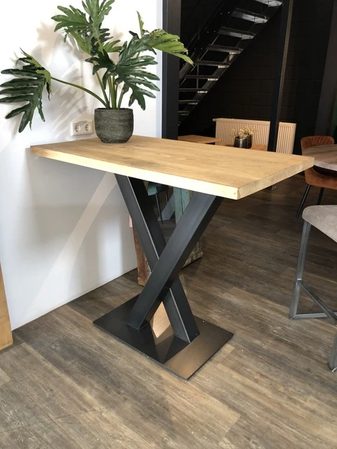 Bartisch Eiche Tischplatte, Bartisch Metall Gestell, Breite 160x80 cm