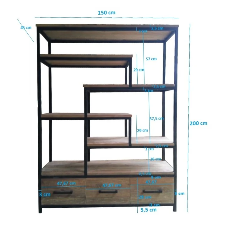 Bücherschrank Metall Landhausstil, Regal Metall-Gestell Industriedesign, Regal Industrie. Breite 150 cm
