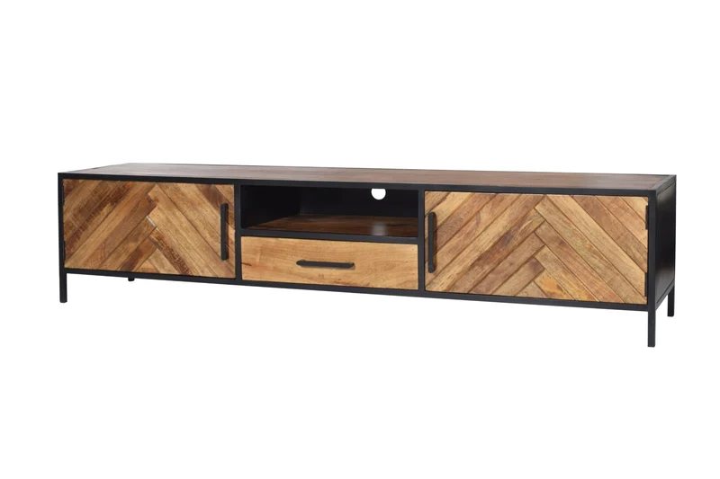 TV Schrank Industriedesign, Fernsehschrank Metall-Holz, Breite 200 cm