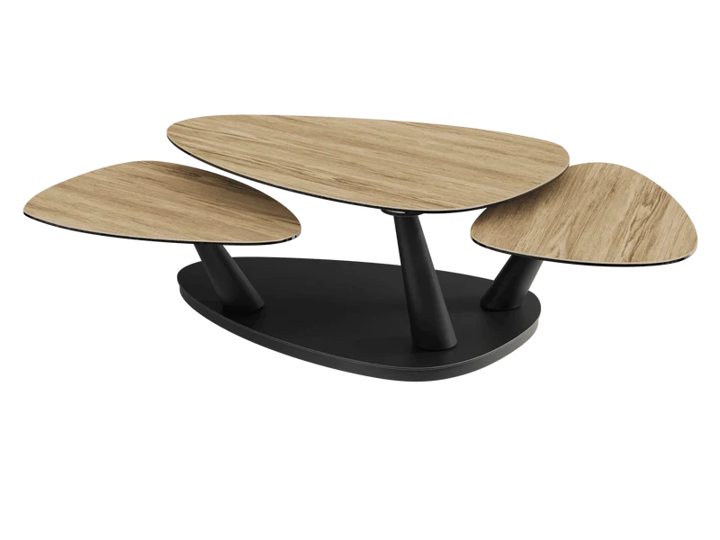 Couchtisch ausziehbar Keramik, Couchtisch Keramik verlängerbar, Couchtisch Marmoroptik Eiche, Länge 100-155 cm