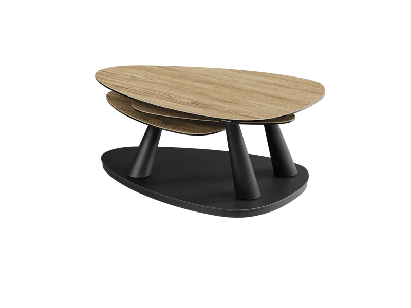 Couchtisch ausziehbar Keramik, Couchtisch Keramik verlängerbar, Couchtisch Marmoroptik Eiche, Länge 100-155 cm