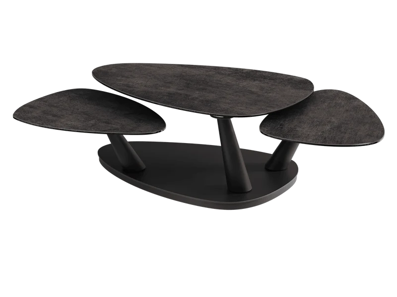 Couchtisch ausziehbar Keramik, Couchtisch Keramik verlängerbar, Couchtisch Marmoroptik braun, Länge 100-155 cm