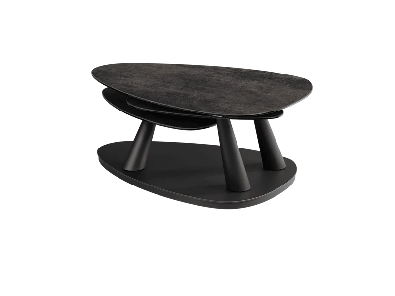 Couchtisch ausziehbar Keramik, Couchtisch Keramik verlängerbar, Couchtisch Marmoroptik braun, Länge 100-155 cm