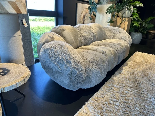 2-3 Sitzer Sofa taupe Kunstfell, Sitzsofa taupe Plüsch, Breite 238 cm