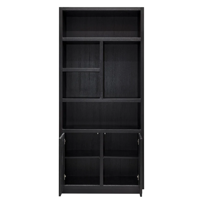 Bücherschrank Eiche, Schrank Eichenholz/ Schwarz, Breite 220 cm