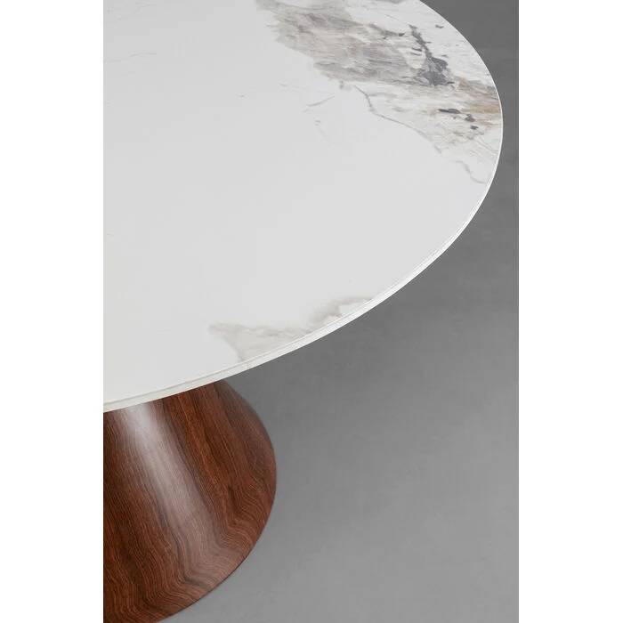 Runder Tisch Marmoroptik, Esstisch rund Tischgestell braun, Durchmesser 120 cm