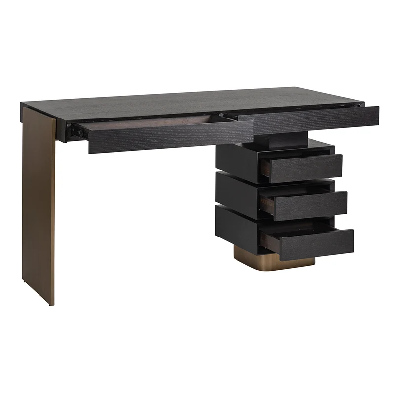 Schreibtisch schwarz-Gold, Schminktisch Gold-schwarz, Breite 140 cm