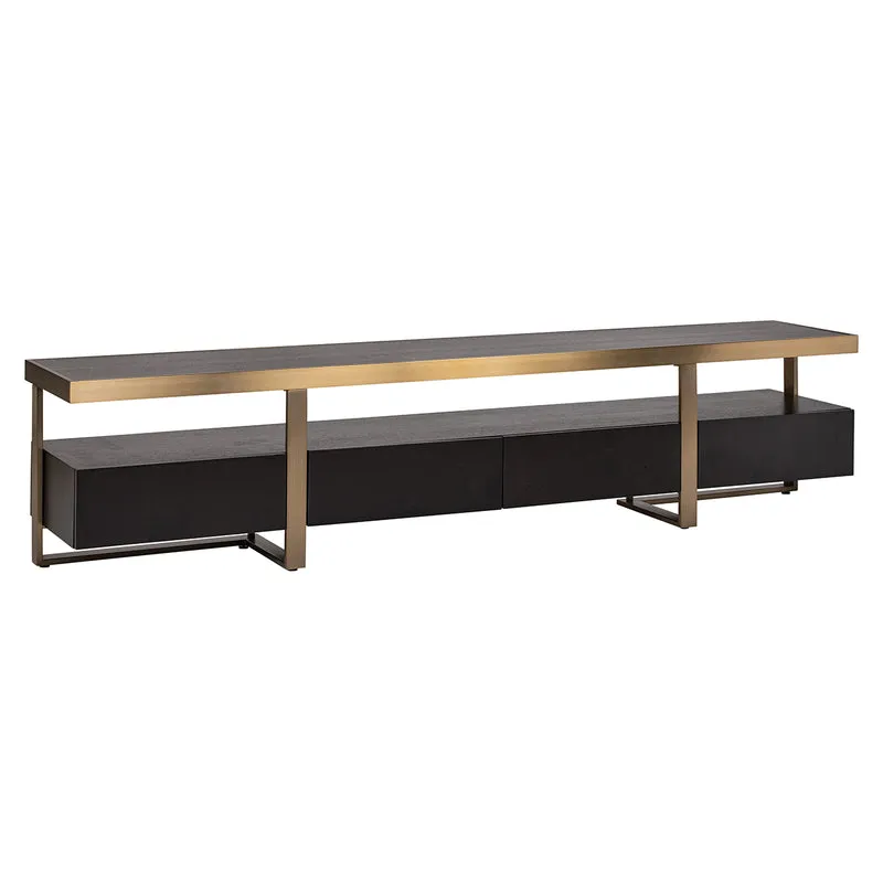 TV Regal schwarz-Gold, Fernseheregal Gold-schwarz, Lowboard Gold-schwarz, Breite 220 cm