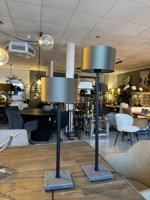 Tischlampe mit Lampenschirm höhenverstellbar schwarz-grau, Tischleuchte Lampenschirm grau-schwarz