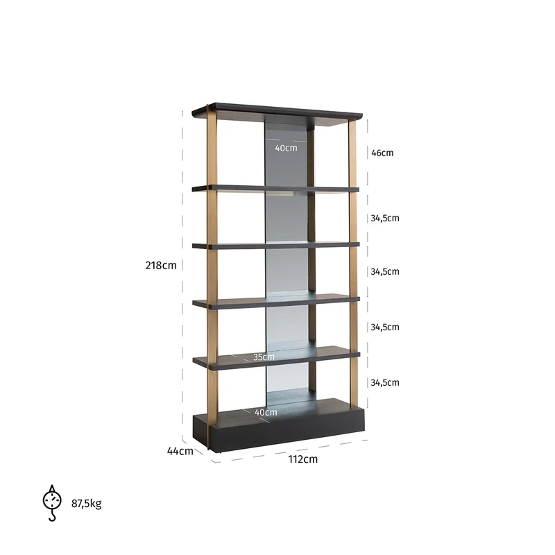 Regal schwarz-Gold, Bücherregal Gold-schwarz, Breite 112 cm
