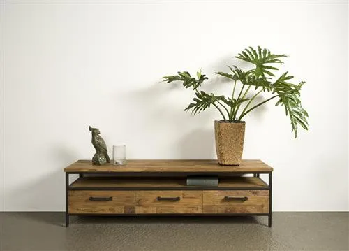 TV Regal Metall-Holz, Fernsehschrank Industriedesign Metall, Breite 160 cm