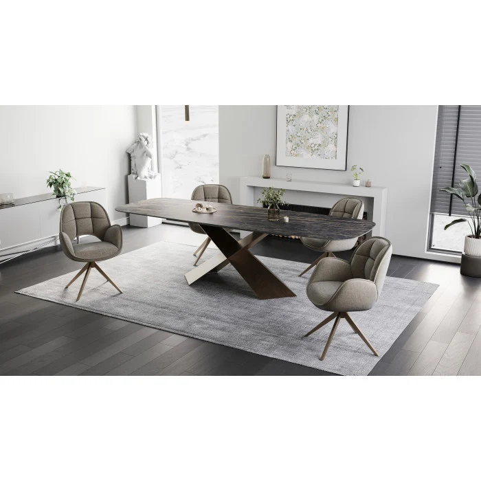Esstisch Bronze-grau Keramik-Tischplatte, Tisch Keramik ausziehbar, Länge 180-280 cm