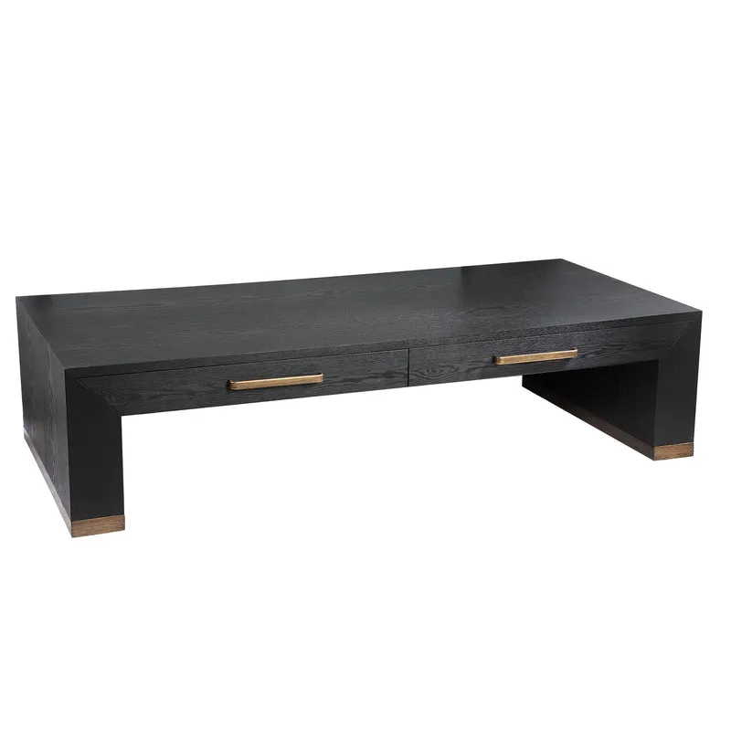 Couchtisch schwarz-Bronze, Couchtisch mit Schubladen, Länge 165 cm