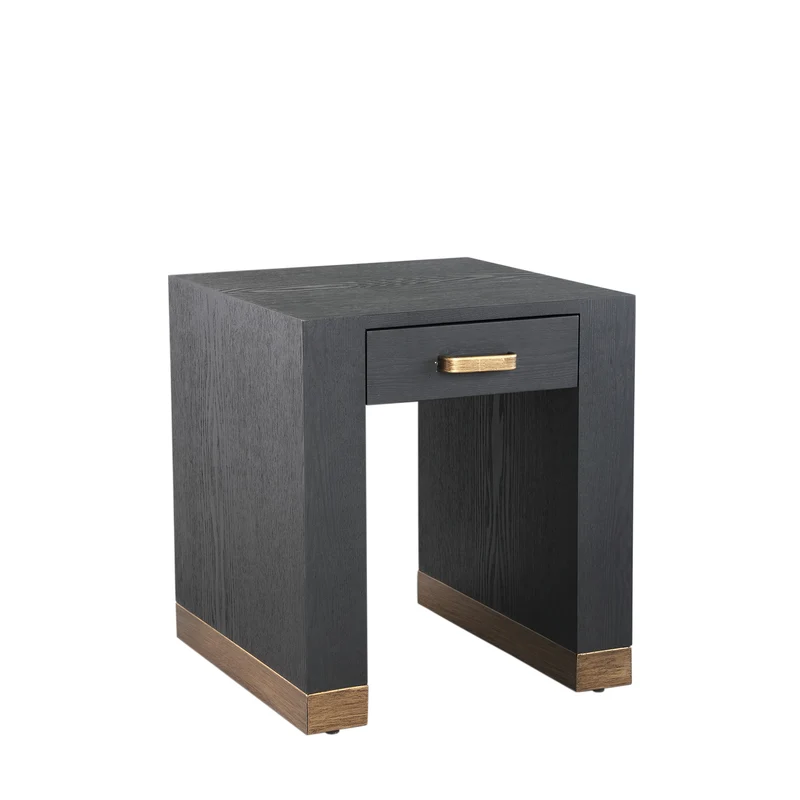 Nachttisch schwarz-Bronze, Beistelltisch mit Schublade, Höhe 50 cm