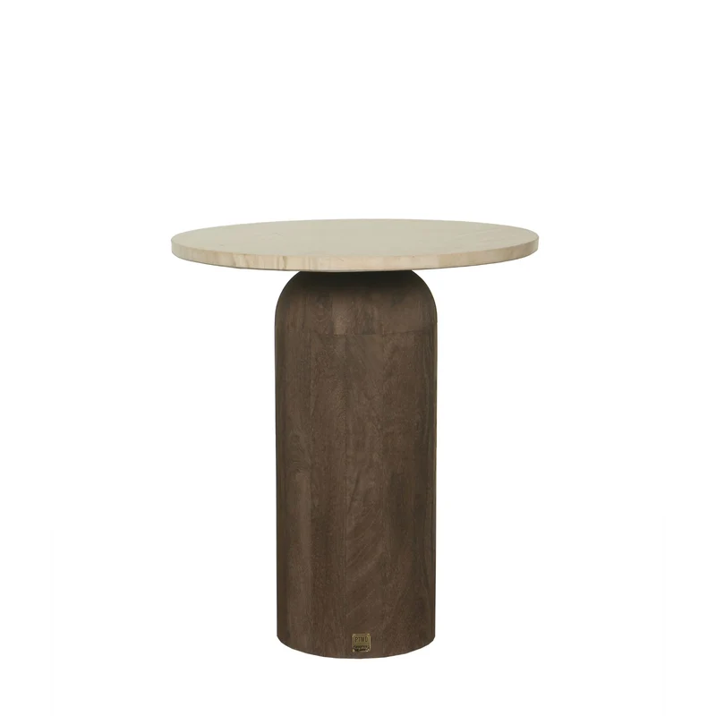 Beistelltisch braun Marmorplatte, runder Beistelltisch Holz braun, Durchmesser 45 cm