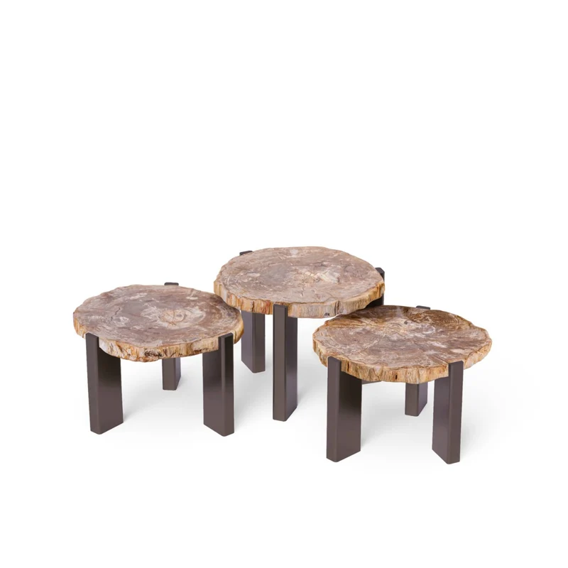 Couchtisch Stein rund, 3er Set Couchtisch braun rund, Durchmesser 50-60 cm