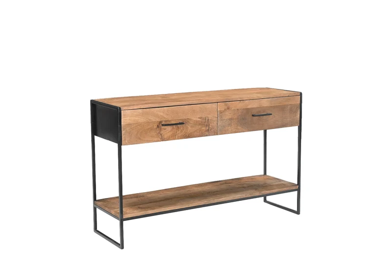 Konsole Naturholz Industriedesign, Wandtisch Metall-Gestell, Breite 125 cm