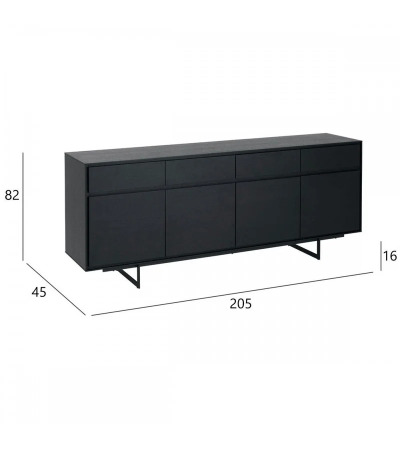 Sideboard schwarz, Anrichte schwarz, Breite 205 cm