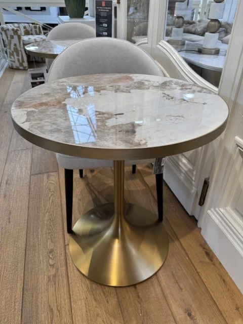 Bistrotisch Gold matt, Bistrotisch Keramik Tischplatte, Durchmesser 80 cm
