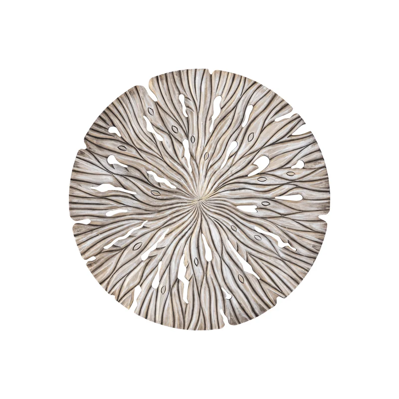 Wandpanel rund Holz, Wandbild rund Farbe creme, Durchmesser 90 cm